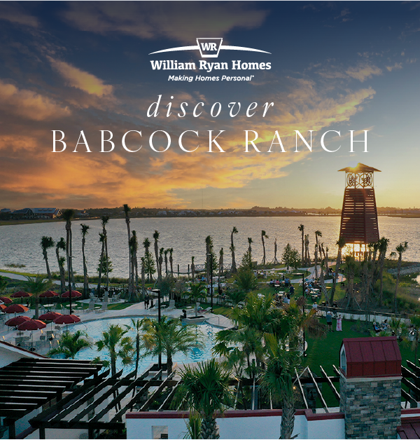 A picture of a beautiful sunset at Babcock Ranch in Punta Gorda, FL. On the picture there is a logo for William Ryan Homes and the headline "Discover Babcock Ranch". A picture of a beautiful sunset at Babcock Ranch in Punta Gorda, FL. On the picture there is a logo for William Ryan Homes and the headline "Discover Babcock Ranch".